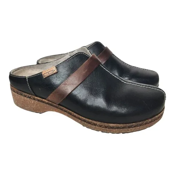 Pikolinos Granada Leather Clogs Slip On Black Size 40 US 9.5 Made In Spain - Picture 1 of 15